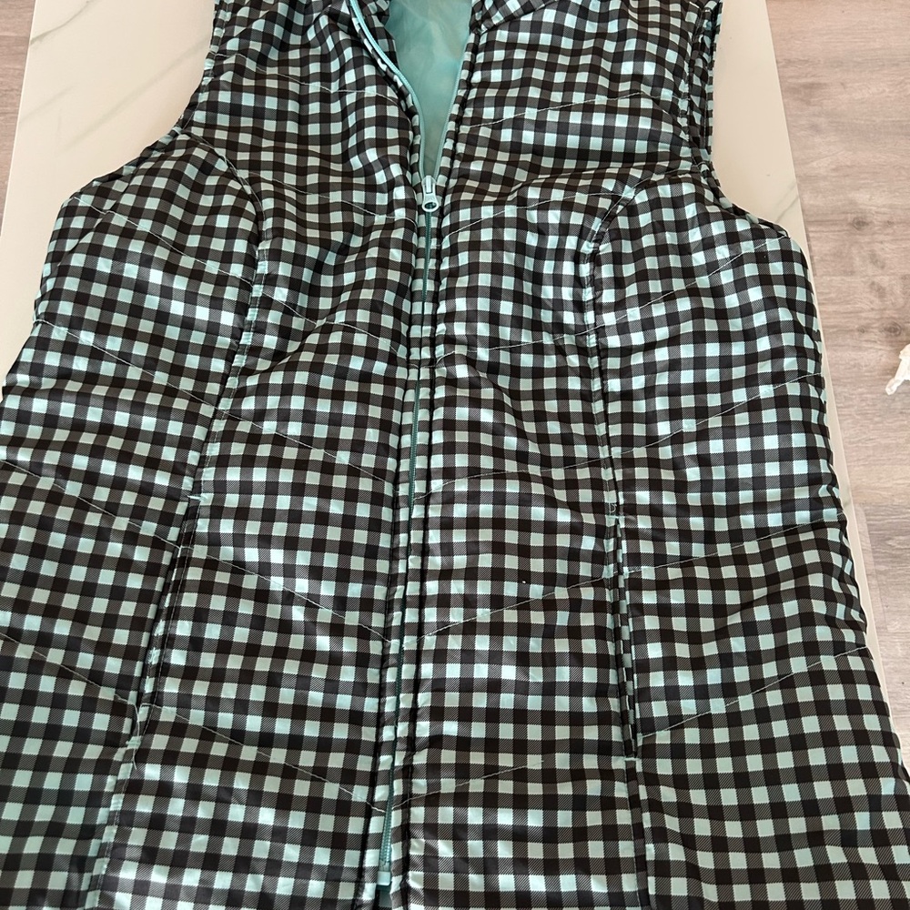 Kim Rogers Black and Aqua Checkered Vest size large